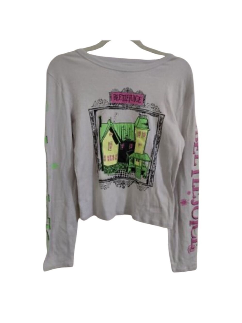 Beetlejuice Grey Pink Green Graphic Long Sleeve Tee XL